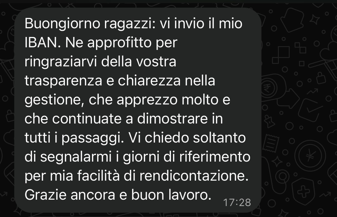 Messaggio reale di Fabrizio sulla trasparenza e chiarezza della gestione